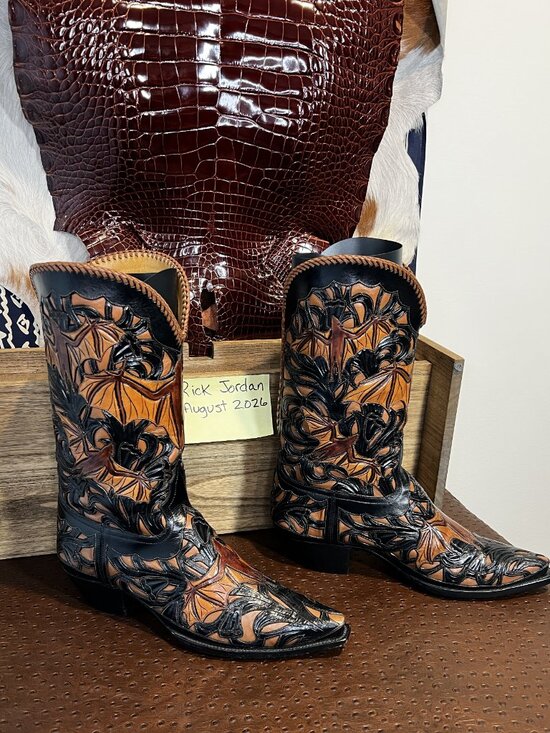 Famous Liberty Boot Co. Full Tooled Bats Cowboy Boots with Regal Braiding 11D